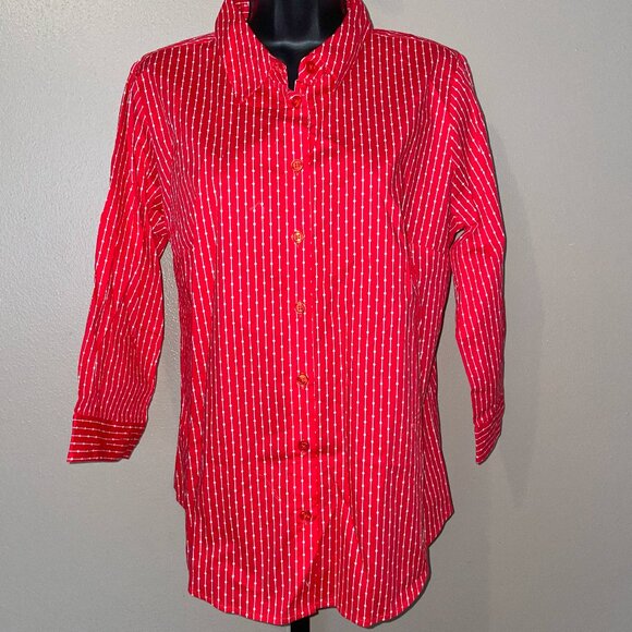 A397528** Joan Rivers 3/4 Sleeve Connect The Dots Striped Shirt - Picture 1 of 3